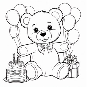 Teddy bear birthday party fun coloring page