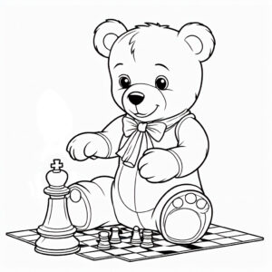 Teddy bear’s chess match: king vs. paw coloring page