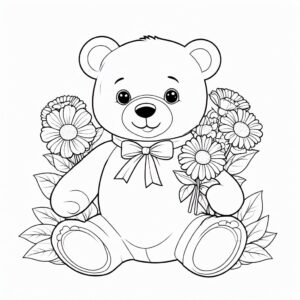 Teddy bear’s garden bouquet coloring page