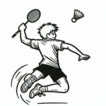 Teen boy badminton smash coloring page