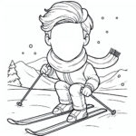 Add-your-face funny teen boy skiing coloring page