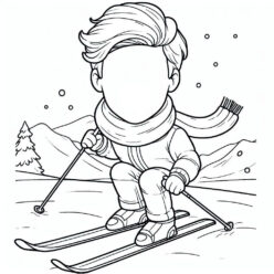 Add-your-face funny teen boy skiing coloring page