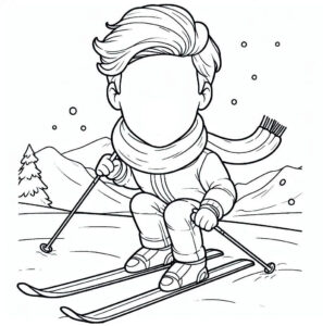 Add-your-face funny teen boy skiing coloring page coloring page