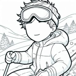 Add-your-face teen boy skiing coloring page