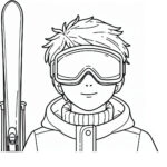 Teen boy skiing portrait coloring page