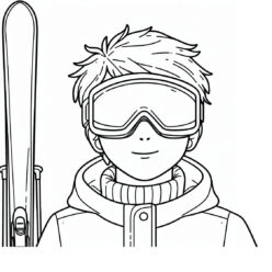 Teen boy skiing portrait coloring page