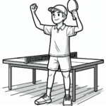 Teen celebrates victory in table tennis coloring page