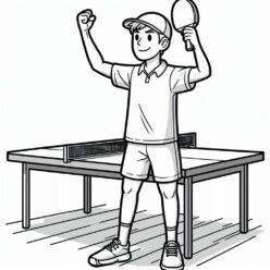 Teen celebrates victory in table tennis coloring page