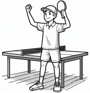 Teen celebrates victory in table tennis coloring page coloring page