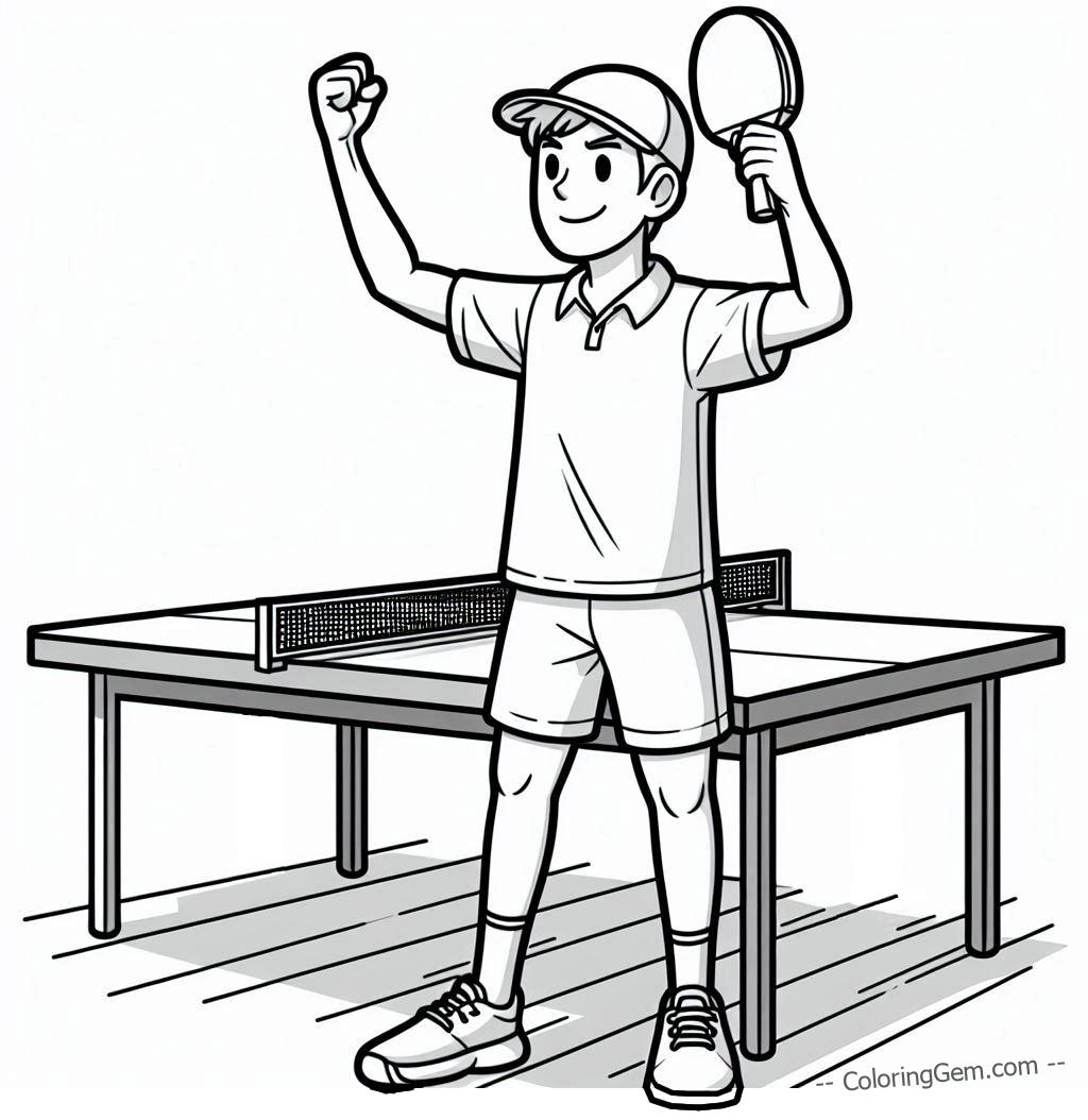 Teen celebrates victory in table tennis coloring page