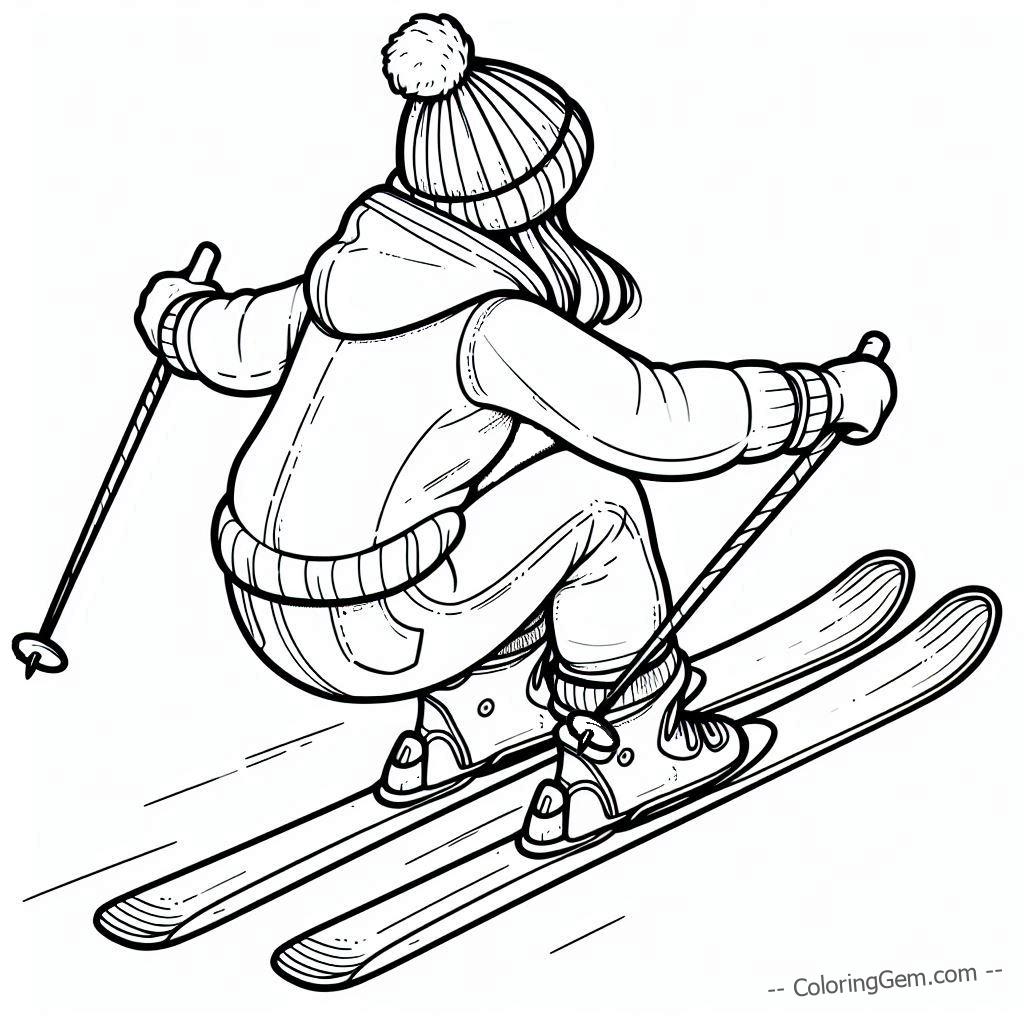 Teen girl skiing coloring page