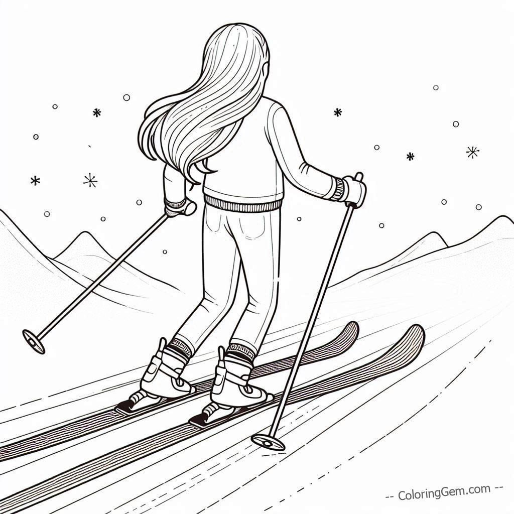 Teen girl skiing coloring page