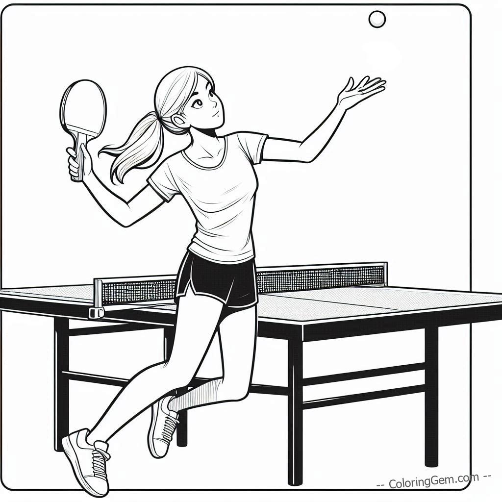 Table tennis teen girl smash coloring page