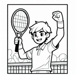 Tennis boy fist pump coloring page