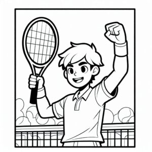 Tennis boy fist pump coloring page coloring page