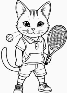 Tennis cat, a feline athlete coloring page