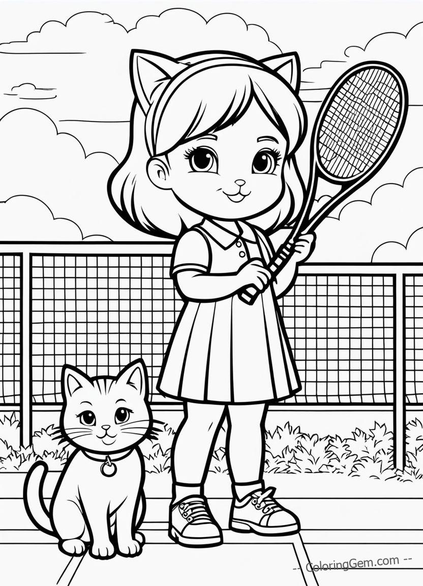 Tennis girl & cat, a winning duo