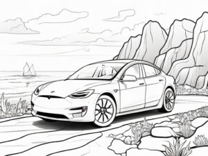 Tesla coastal drive: luxury meets ocean views coloring page