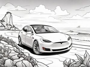 Tesla races ocean road coloring page coloring page