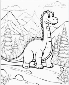 Tiny diplodocus in winter wonderland coloring page