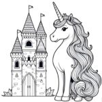 Unicorn and castle coloring page