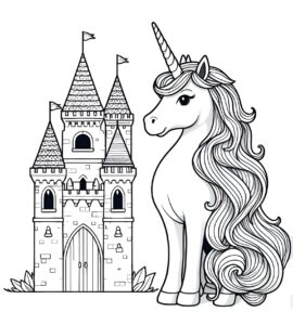 Unicorn and castle coloring page coloring page