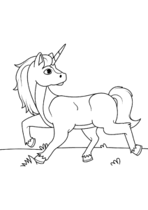 Unicorn gazes at its own tail coloring page