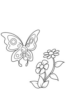 Vibrant butterfly dances on fragrant blooms coloring page