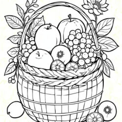 Vibrant fruits & flowers in woven basket Vibrant fruits & flowers in woven basket