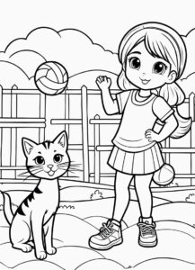 Cat and girl volleyball coloring page coloring page