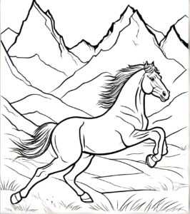 Wild horse freedom: majestic mountain run coloring page