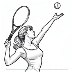 Woman making tennis serve coloring page