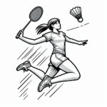 Woman smashing badminton coloring page