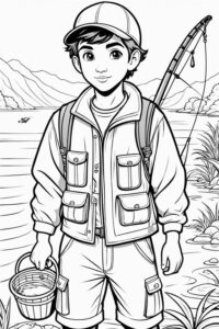 Young fisherman’s angling journey begins coloring page