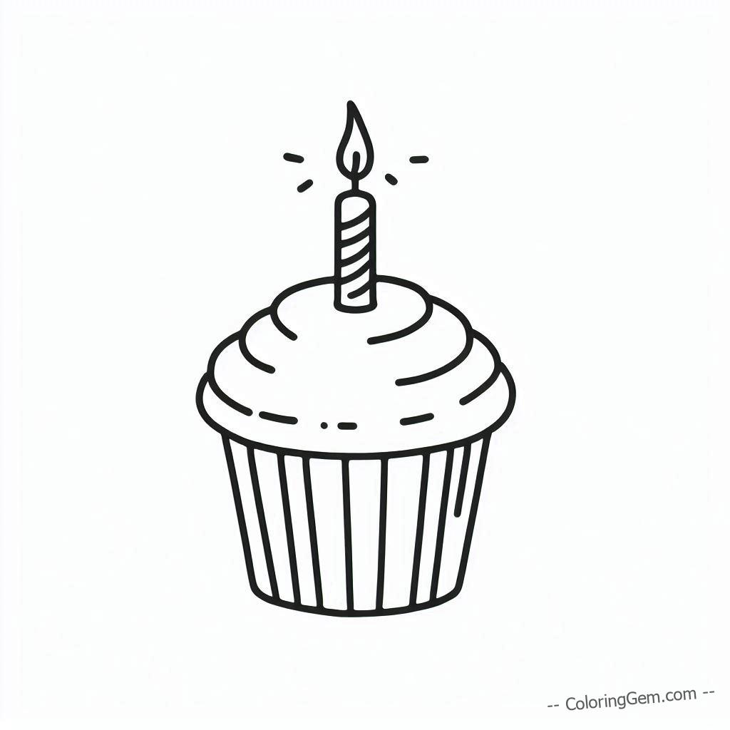 Birthday cupcake candle coloring page