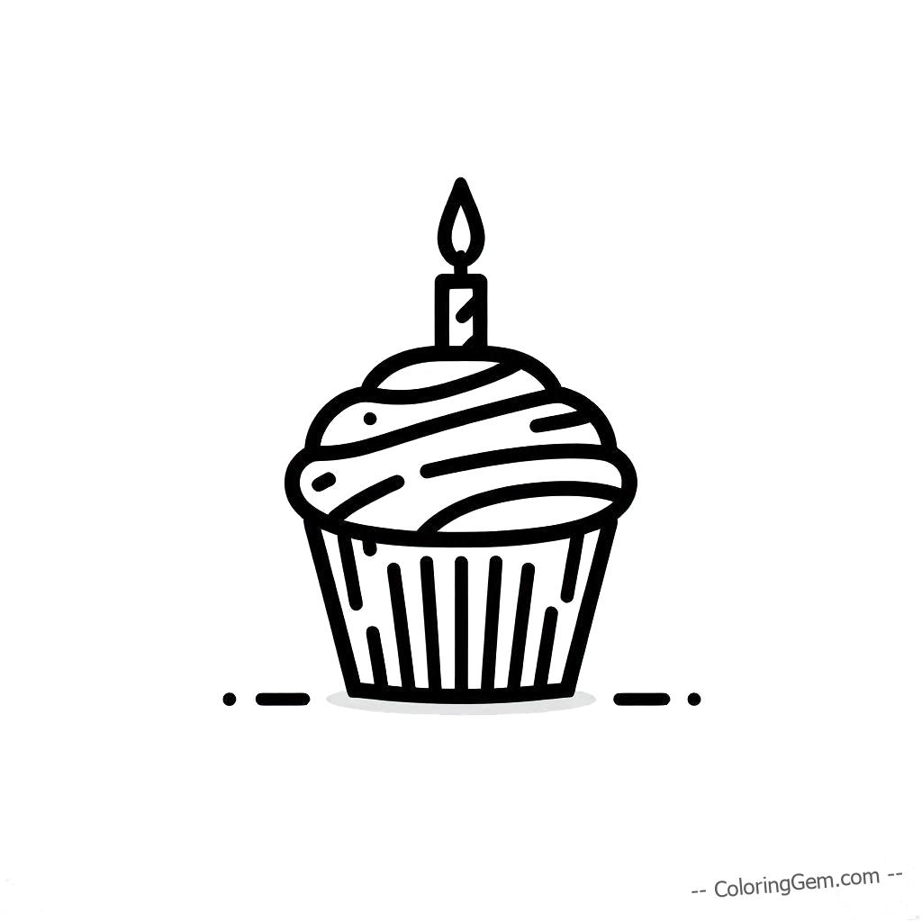Cupcake candle ready to light coloring page