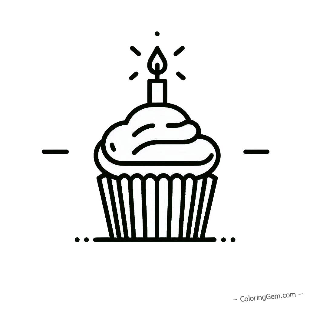 Cupcake and candle coloring page