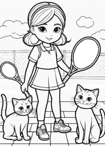 Girl, cats, tennis coloring page coloring page