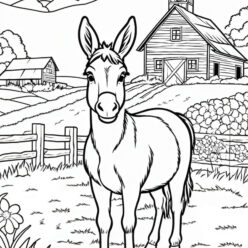 Lonely donkey farm coloring page