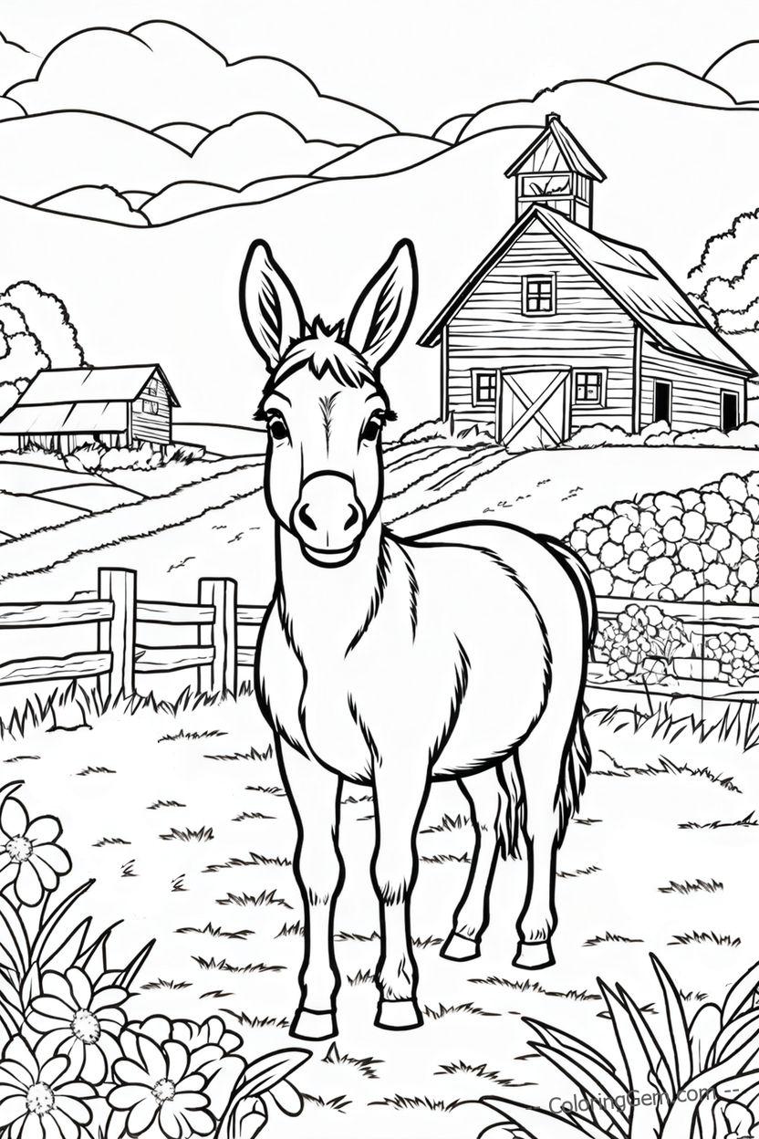 Lonely donkey farm coloring page